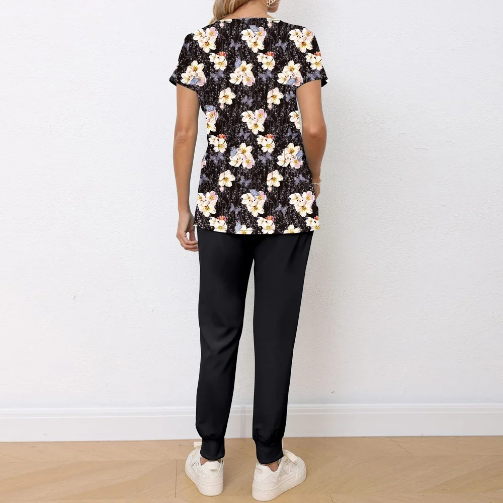 جراحة طبيب الأسنان عن طريق الفم المرأة سبليت غسل اليد مجموعة تمتد التجفيف السريع المطبوعة فستان ممرضة الإكسسوارات الطبية فرك النساء