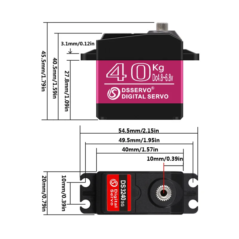 DS3240MG 40KG Waterproof Digital Servo Full Metal Gear 180/270° for RC Crawler Robot Arm 1/8 1/10 with 25T Servo Horn - view 4