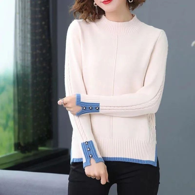 

2024 New Sweater Autumn Winter Women's Half High Neck Pullover Knit With Loose and Thickened Insulation Bottom Top