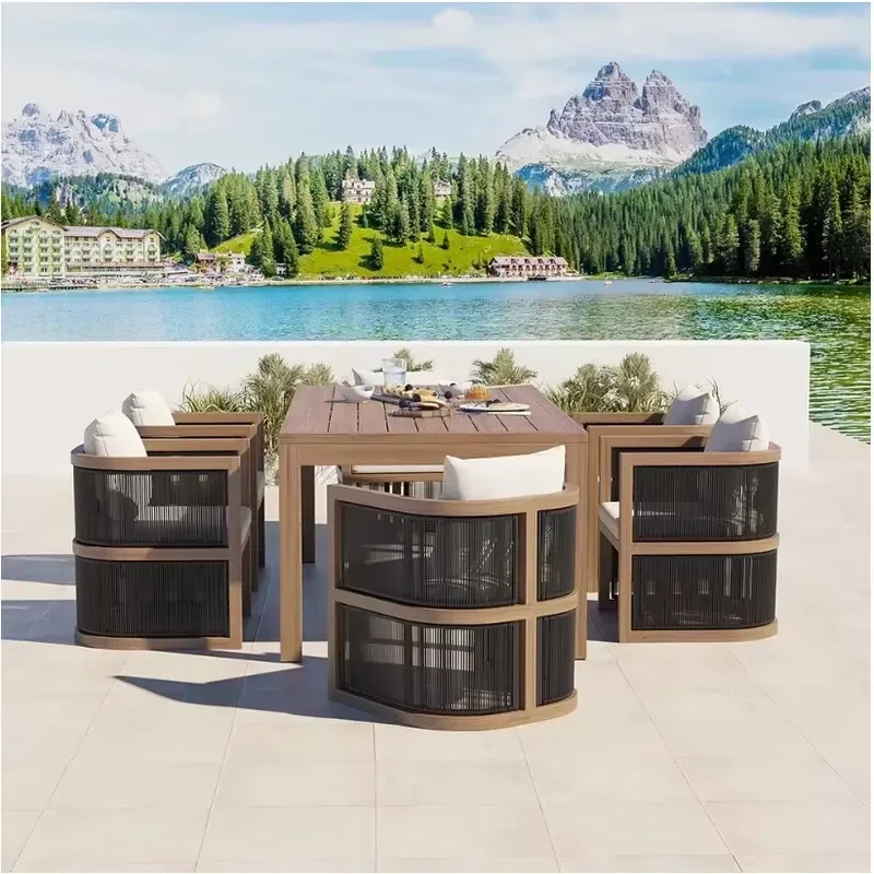 Modern Teak Outdoor Dining Set 7 Piece Patio Garden Furniture Table Chairs Stylish
