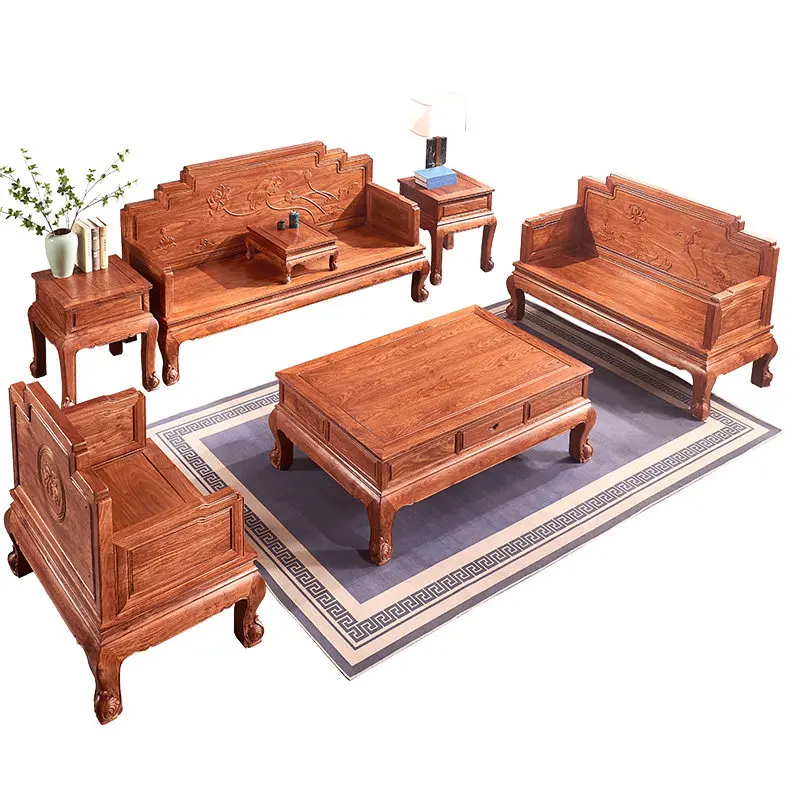 Mahogany sofa red sandalwood lotus sofa living room full set of rosewood furniture