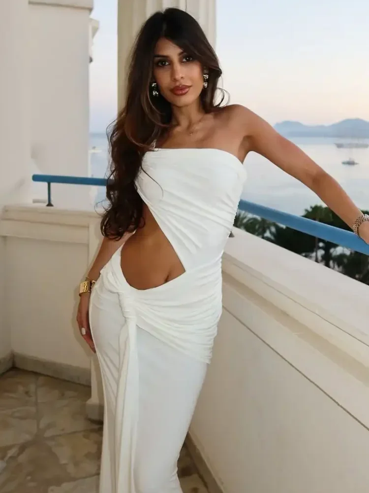 

Сексуальное белое платье на одно плечо для женщин, шикарное, с открытыми плечами, с вырезами, плиссированное, модель 2026 года, для вечеринок и праздников