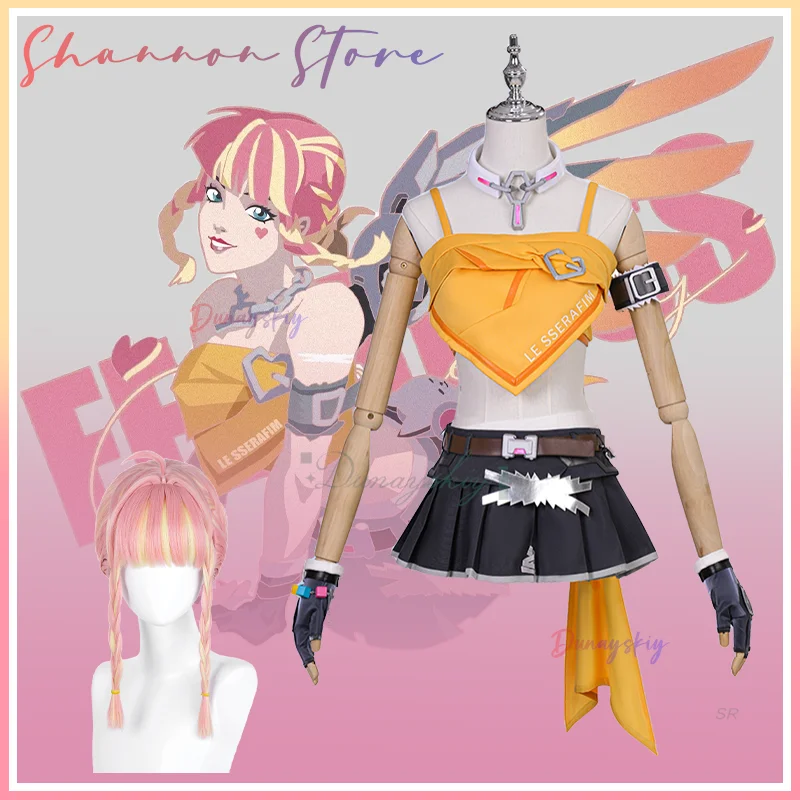 

Game Angela Girl Group Cosplay Costume Stage Uniform Top Mini Skirt Wig Accessories Full Set Halloween Carnival Angel Suit