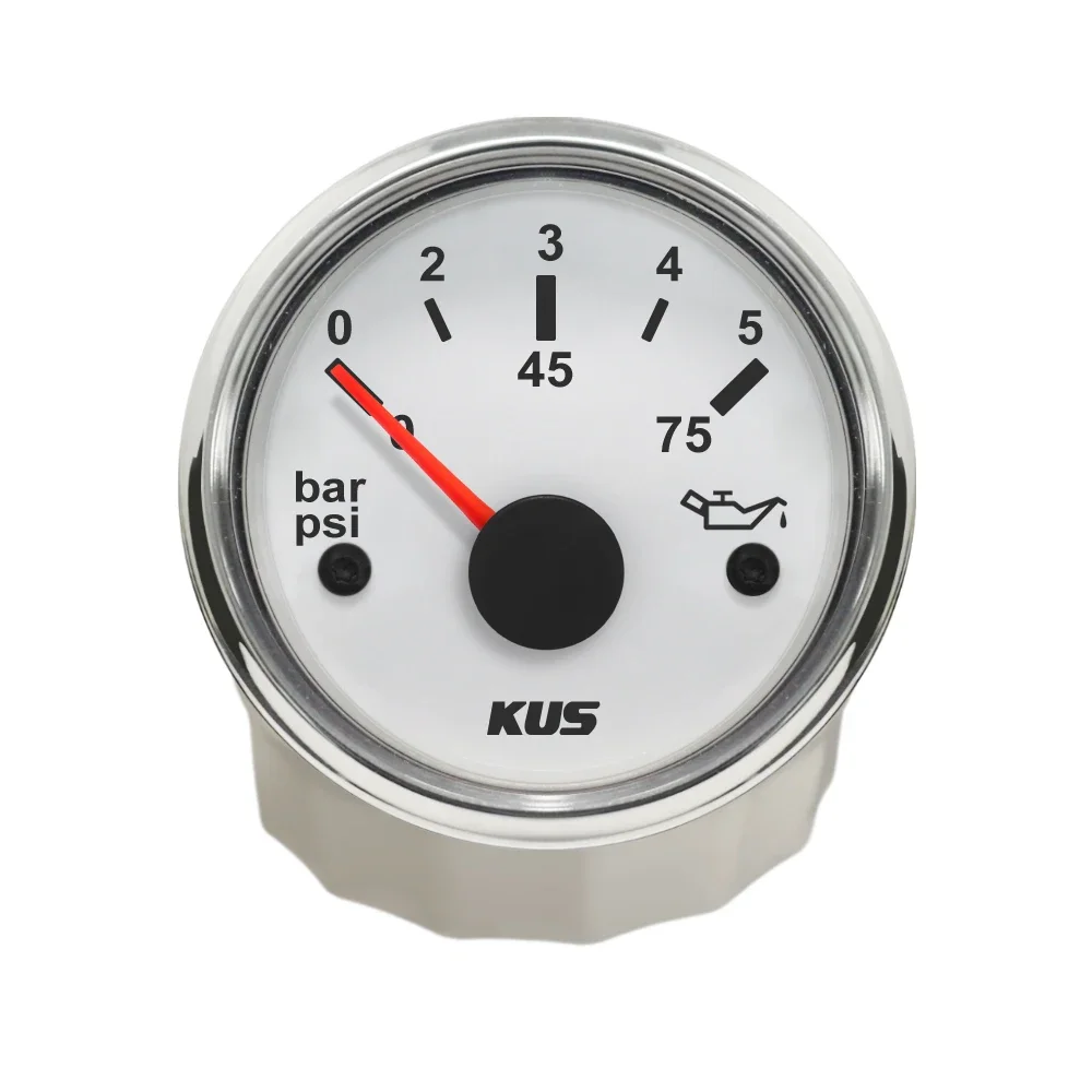 KUS 52mm Oil Pressure Gauge Meter 0-5Bar 0-10Bar for Marine Auto with Backlight 12V/24V