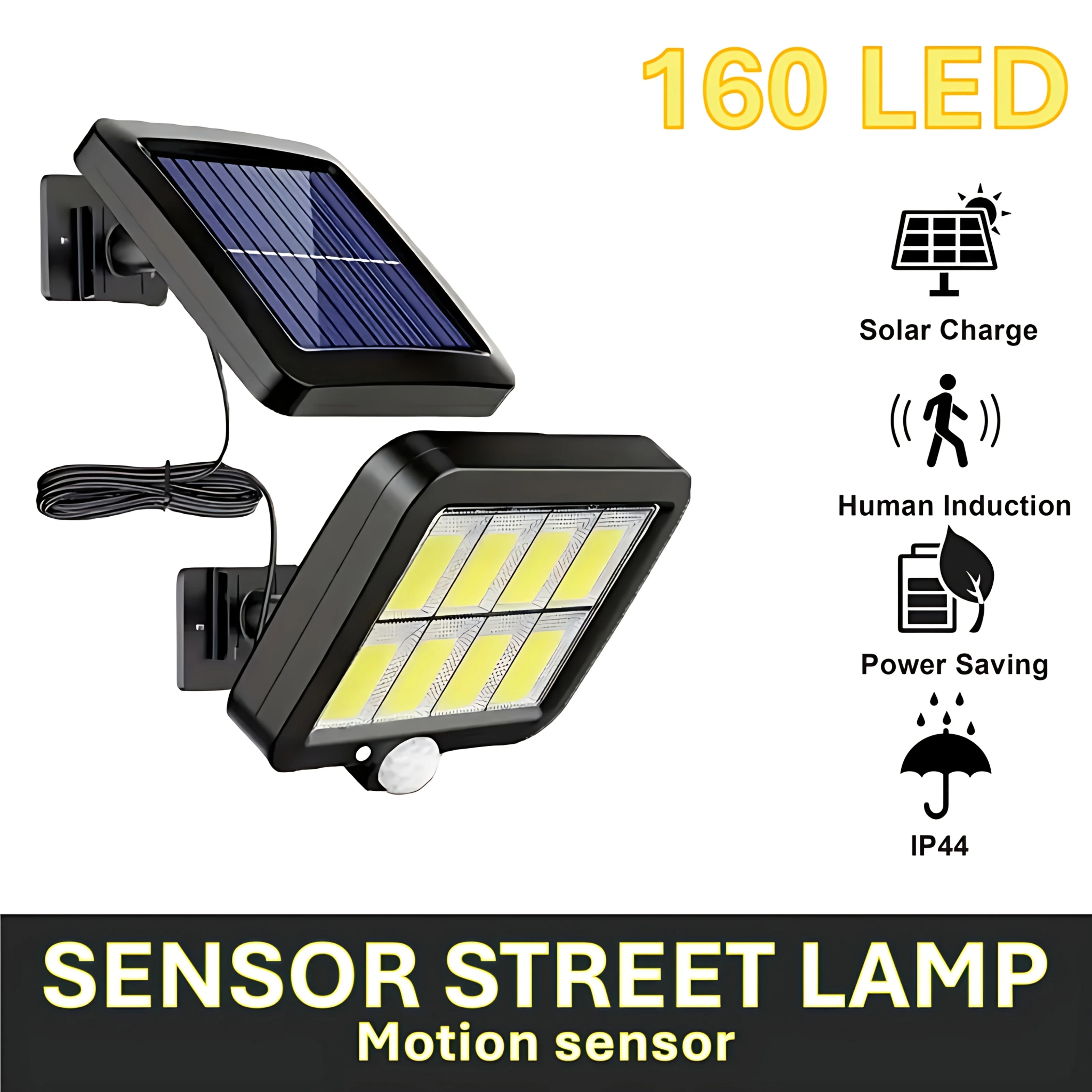 

160 LED Solar Wall Sconces, IP44, Outdoor Solar Garden Wall Sconces with 3 Lighting Modes, Motion Sensor Solar Spotlights