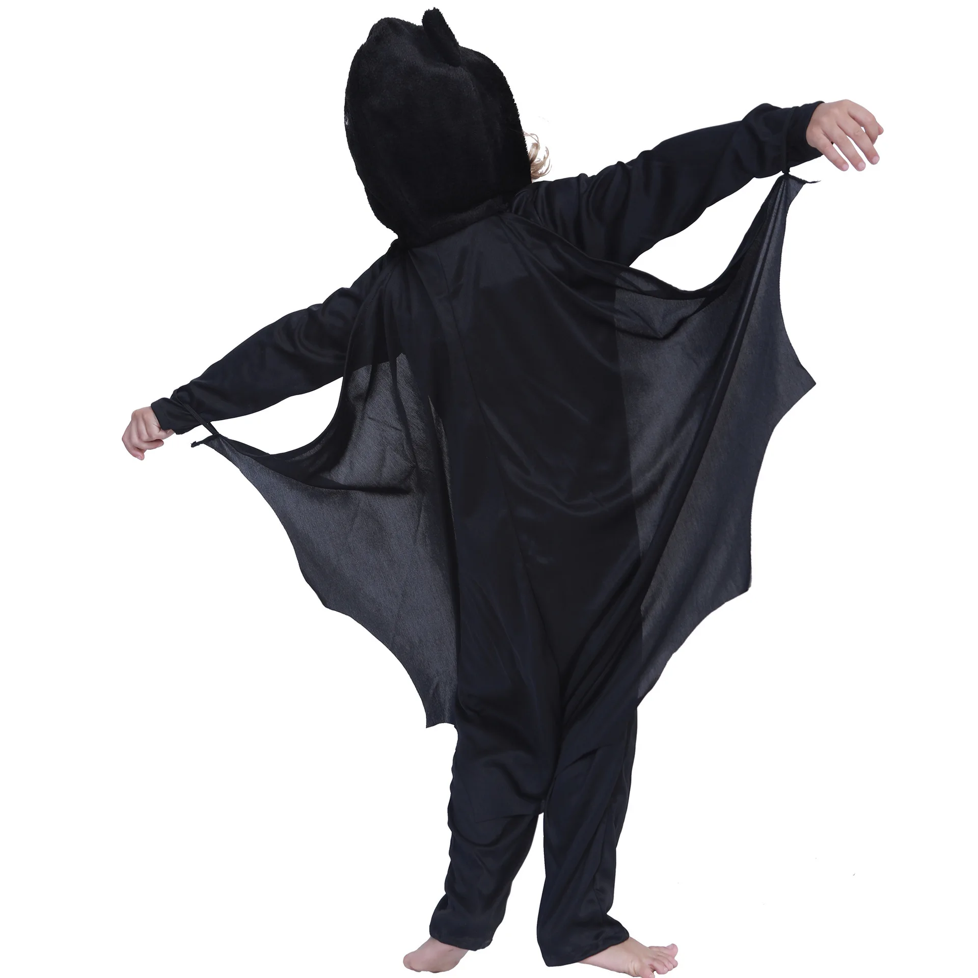 Kids Unisex Vampire Bat Costume Jumpsuit Halloween Party Cosplay Costume Set Send Horror Scar Patch and Black Gloves