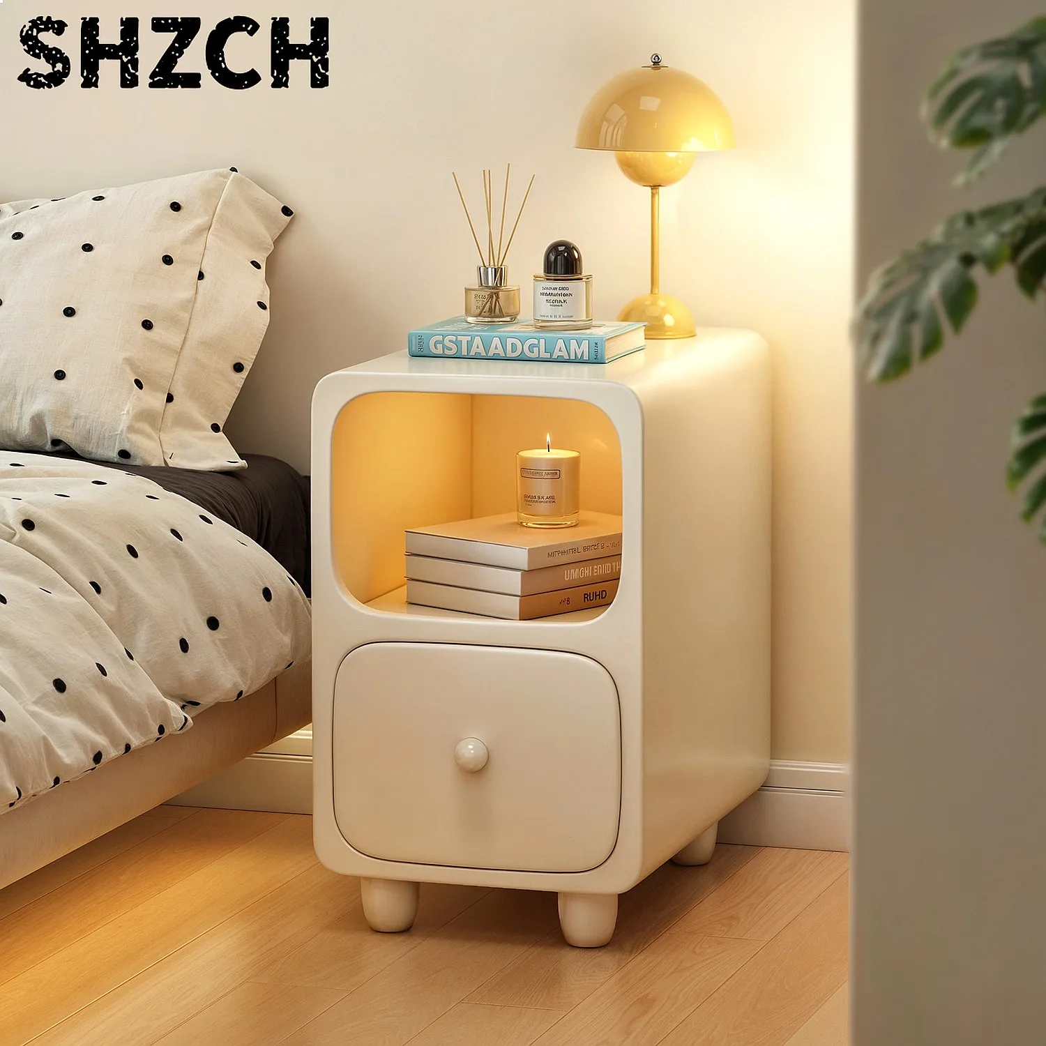 Solid Wood Nightstand with Wireless Charging, Kids Bedside Table, Anti-Moth Storage Cabinet