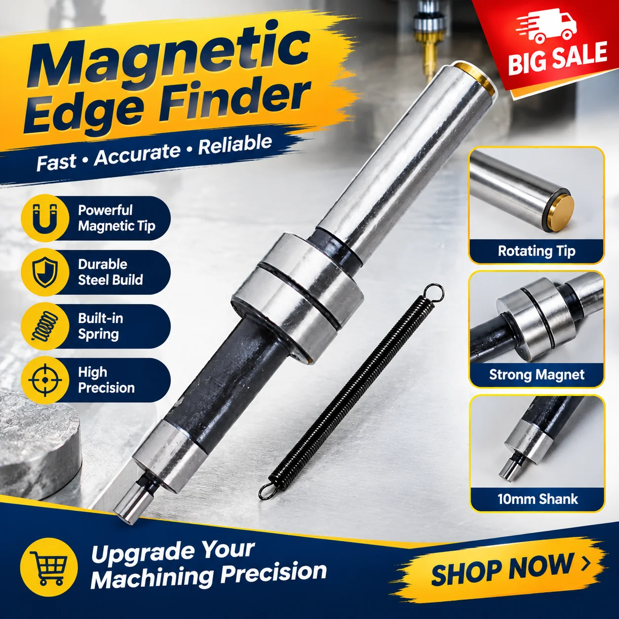 Mechanical Edge Finder 10MM Shank High Speed Steel Titanium Plated 4mm Probe For CNC Milling Lathe Precision Positioning Tool