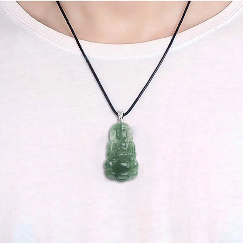 MaiChuang/Hand Carved/Jade Silver Inlay Guanyin Emerald Necklace Pendant Fashion Elegant Personality Jewelry MenWomen CoupleGift