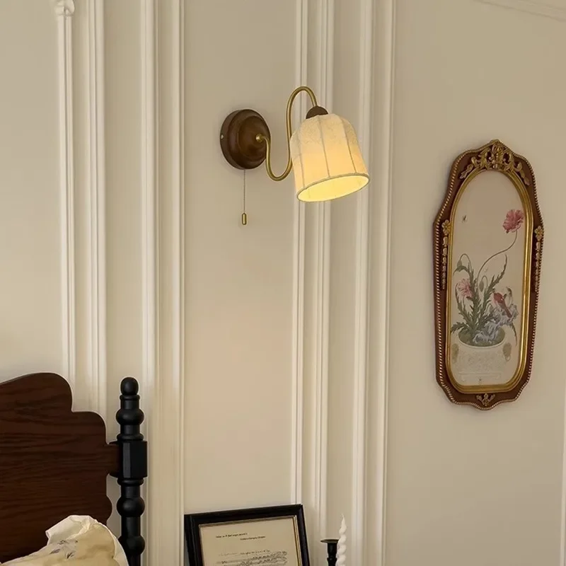 SANDYHA Nordic Retro Wall Lamp Fabric With Cable Switch Bedside Lamp LED Ceiling Lights For Bedroom Living Room Foyer Home Decor