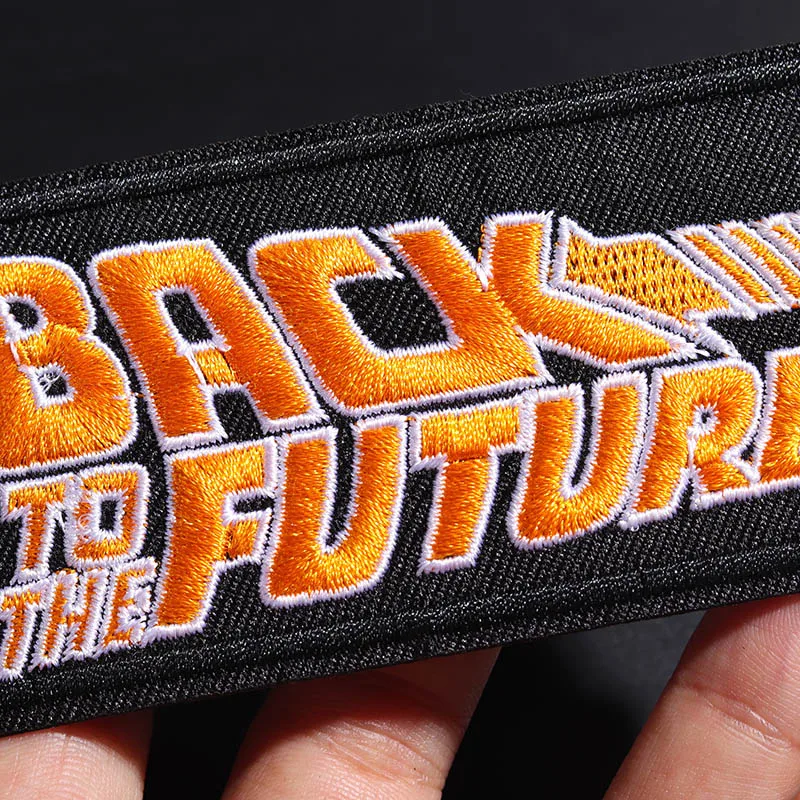 Size: 10.3 * 5.1CM Back to the future Letters Embroidered Patch Stripes on Clothes Patches for Clothing Iron On Badges Appliques