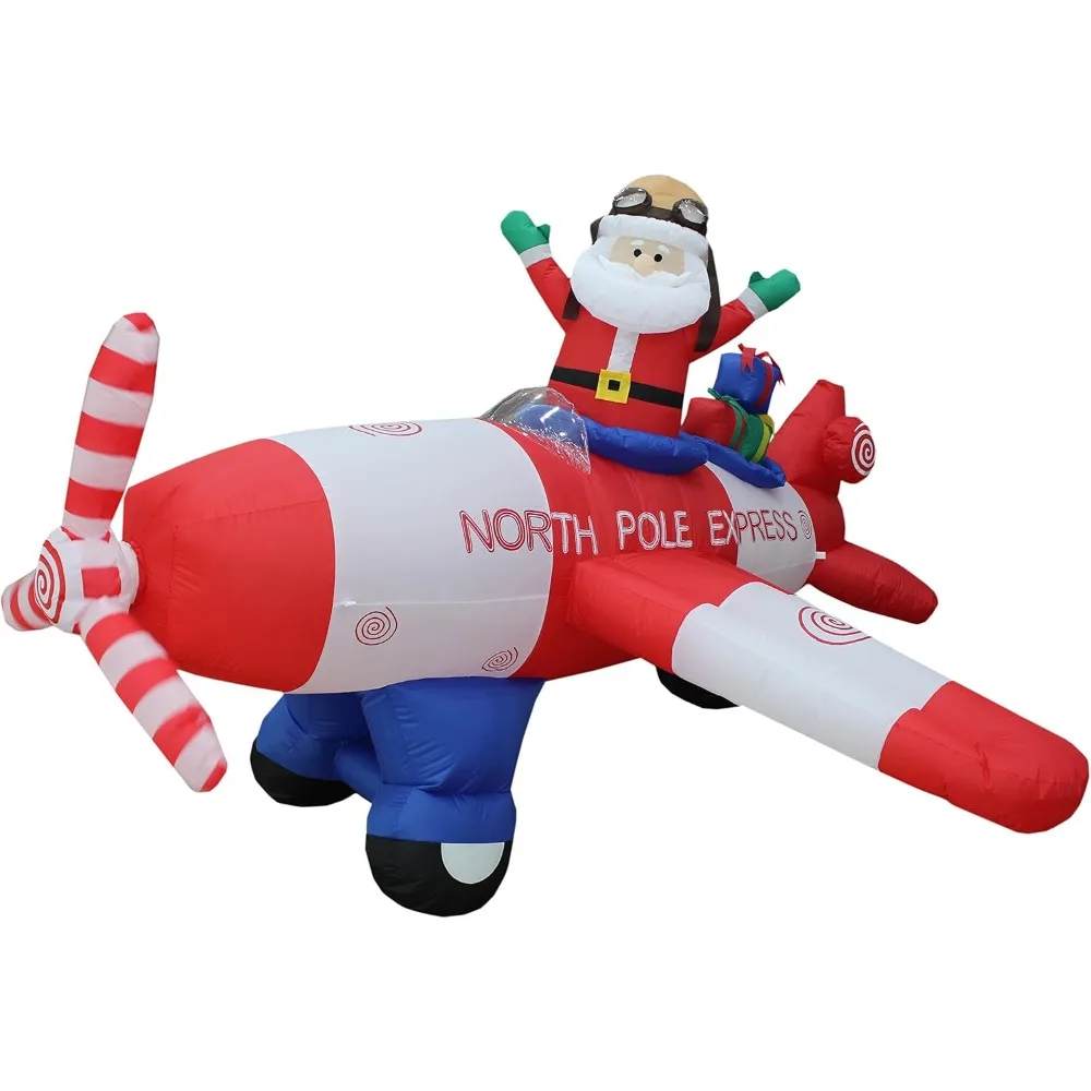 8 Foot Wide Christmas Inflatable Santa Claus Flying Airplane Blow Up Yard Decoration