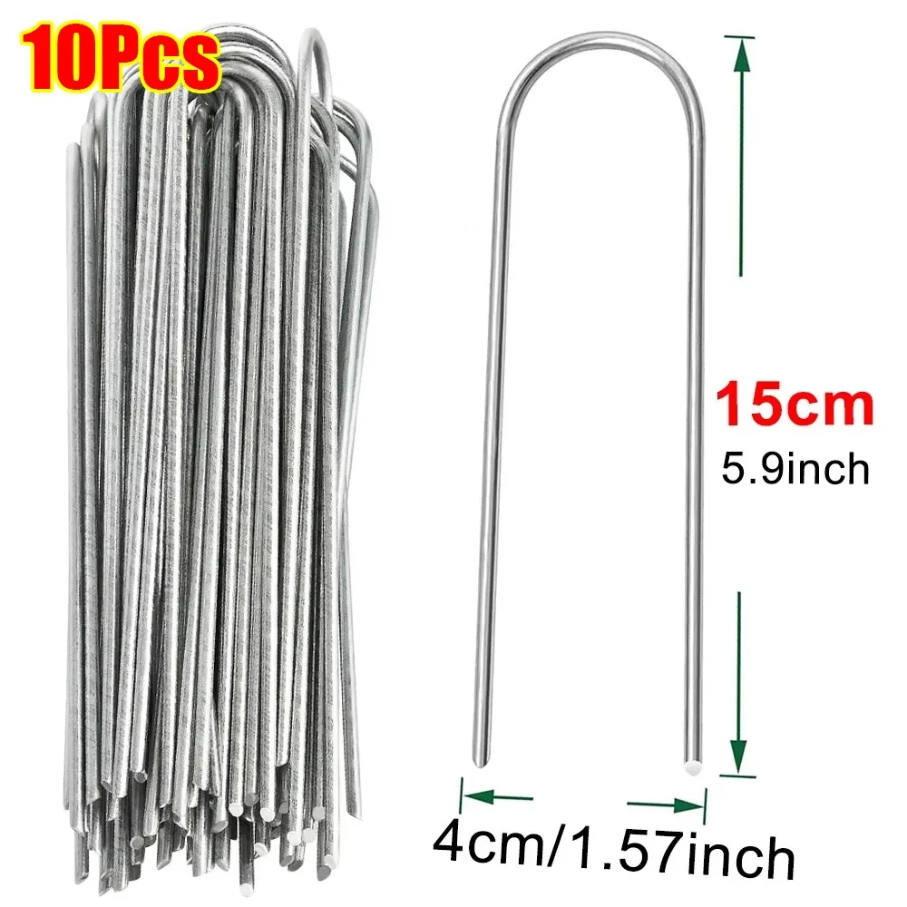 

10Pcs New Heavy-duty Garden Staples U-type Galvanized Fence Tubing Stakes Metal Ground Nail Fence Tubing Yard Lawn Tent Stakes
