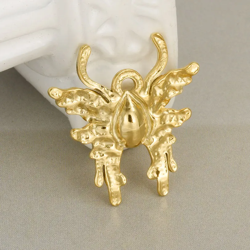 5pcs Real Gold Plated Stainless Steel Cobochons Charms For Jewelry Making Animal Dragonfly Metal Butterfly Spider Heart Settings