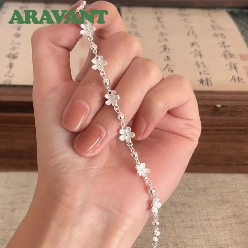 ARAVANT 925 Silver Flowers Bracelets Chains For Women Charm Fashion Party Jewelry