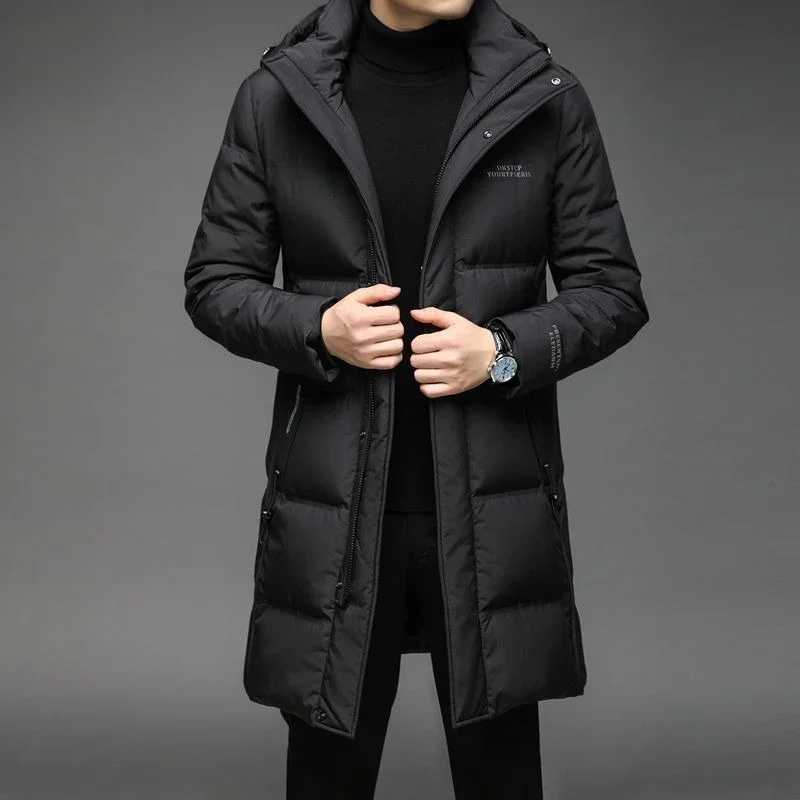 New Men Down Jacket Winter Coat Mid-length Leisure Parkas Thicken Warm Middle Age Outwear Hooded Fashion Overcoat