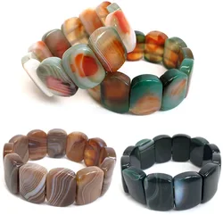 Natural Striped Agates Stone Beads Bracelet Smooth Veins Agates Bangles 18x25mm Gem Stone Elastic Rope Handmade Jewelry