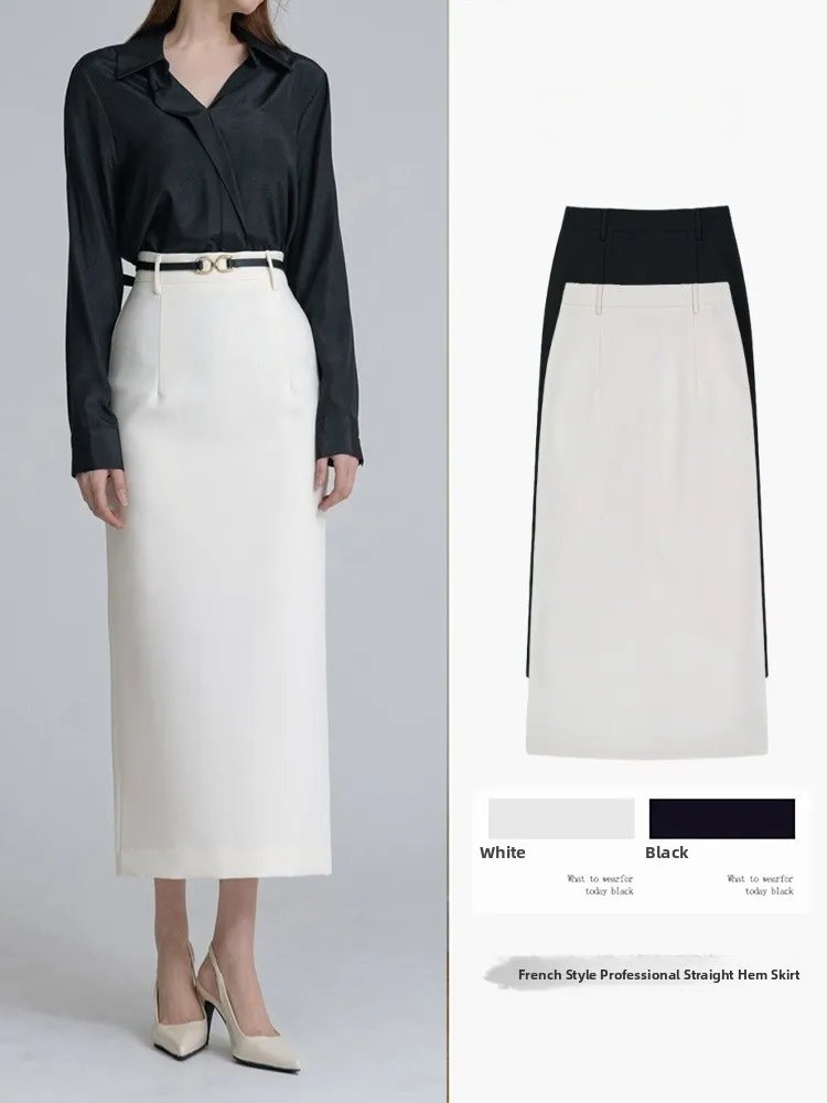 

White Workwear Skirt High Waist H-Shape Business Casual Zipper Back Half-length Women's Professional Stylish Summer New Arrival