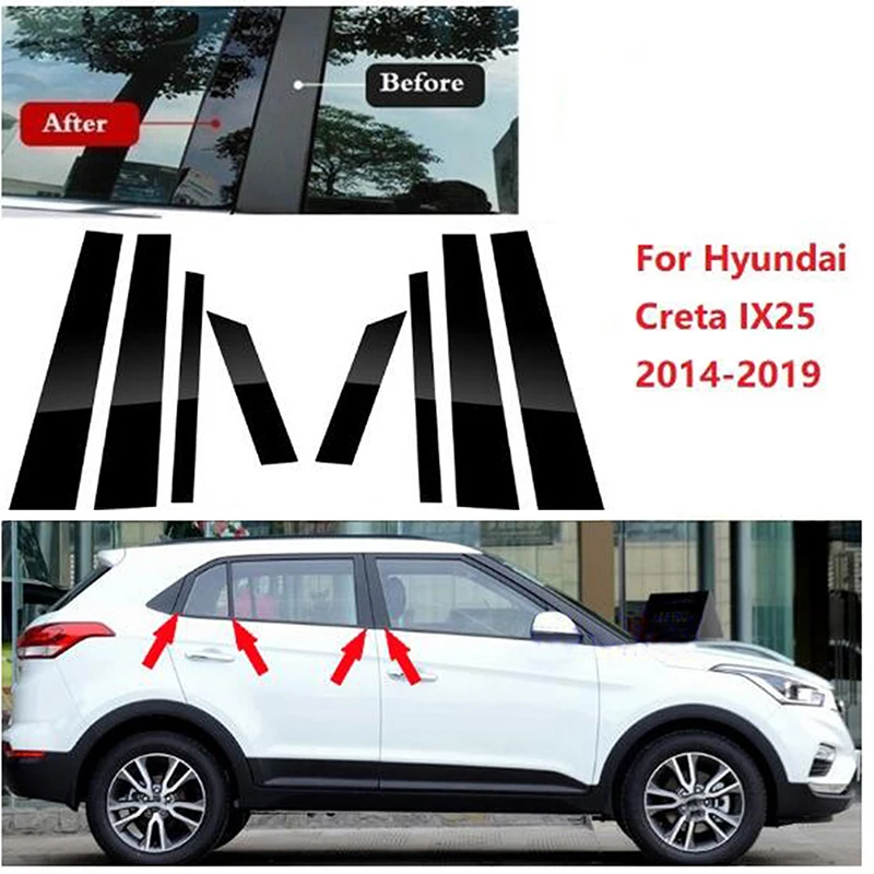 Fit For Hyundai Creta Ix25 2014 2015 2016 2017 2018 2019 Gloss Black Pillar Posts Door Window Trim Sticker Cover Accessories