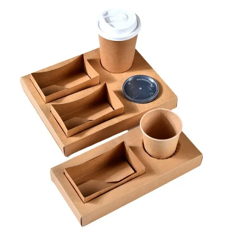 10 Pcs Kraft Paper Picnic Spring Outing Food Box Commercial Pack For Hamburger Snack Juice Beverage Tray