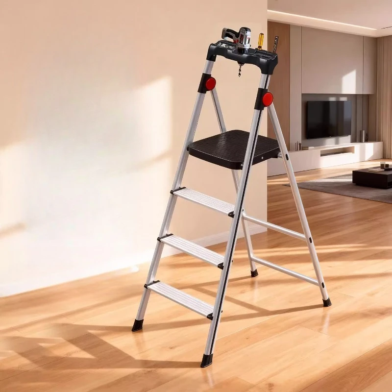 Aluminum alloy household tool ladder folding household thickened herringbone ladder multi-functional three-step ladder wide peda