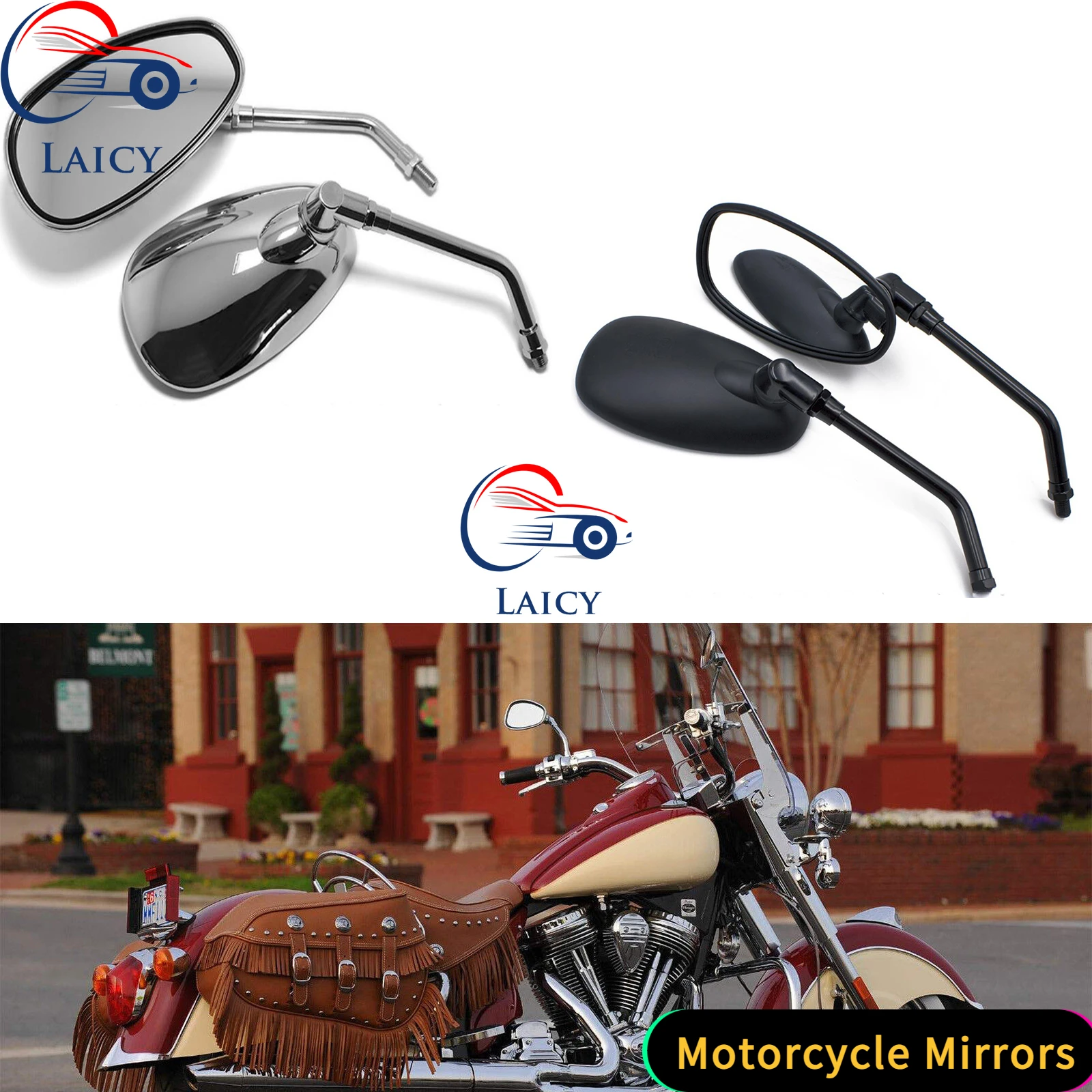 LAICY 10MM Motorcycle Rearview Wing Rear view Side Mirrors for Honda Shadow Spirit 750 1100 VTX1300 VTX1800 Accessories Chrome