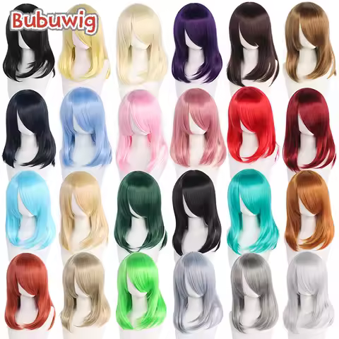 Bubuwig Synthetic Hair 30 Colors 40cm Long Straight Anime Fashion Lolita Cosplay Wigs Pure Color Blue Blonde Wig Heat Resistant