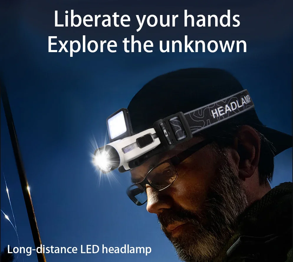 Inductie Led-koplamp 6LED + COB USB oplaadbare koplamp 6 modi Draagbare hoofdlamp Led-zaklamp voor kamperen Wandelen Werken