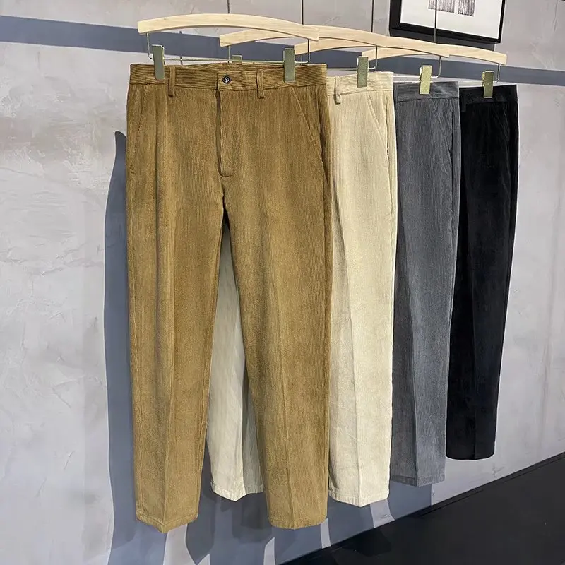 

2023 New Men Autumn Winter Fashion Business Straight Corduroy Pants Male Loose Casual Pants Men Solid Color Suit Trousers H550