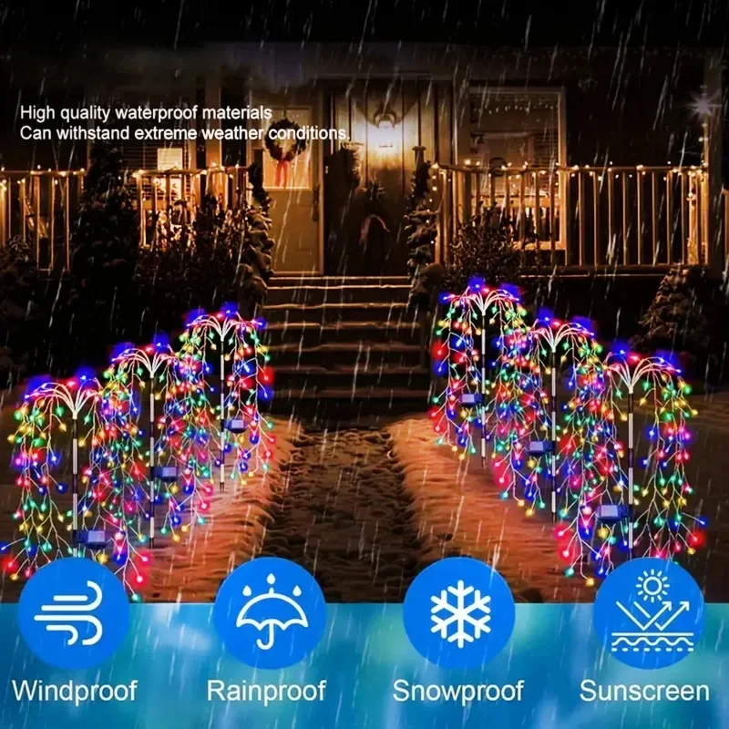 Solar 120/200LEDs Firecracker Lights Warm/multicolour Waterproof Outdoor String Lamps Garden Terrace Path Christmas Decorative