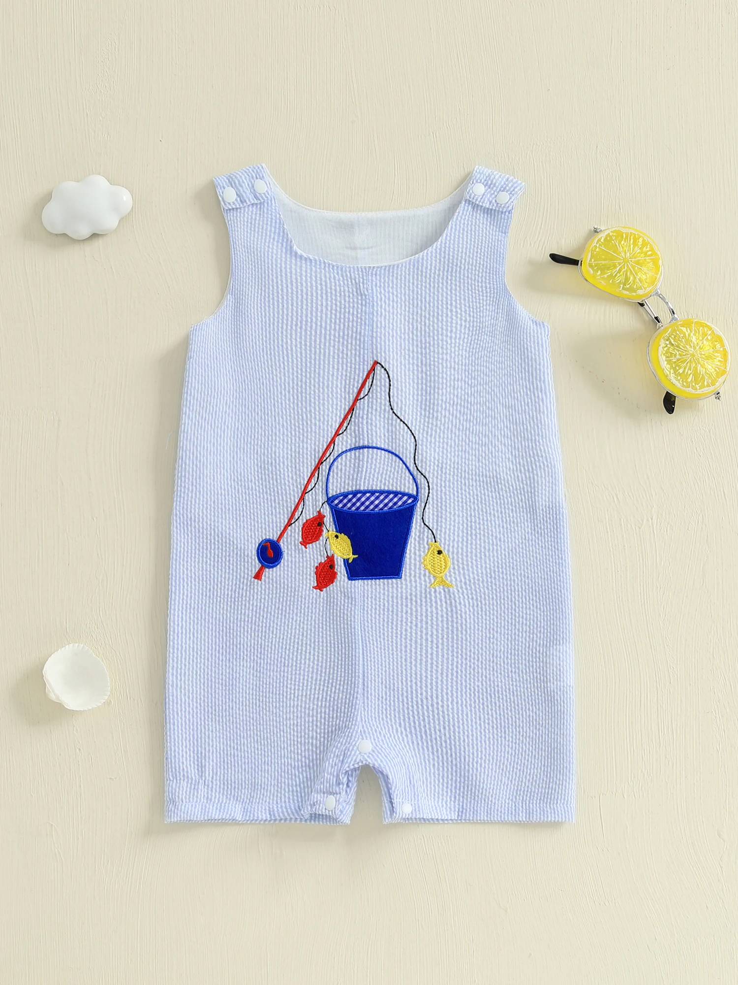 

Infant Toddler Unisex Sleeveless Romper with Cute Animal Embroidery Crew Neck Summer Jumpsuit for Baby Boys and Girls