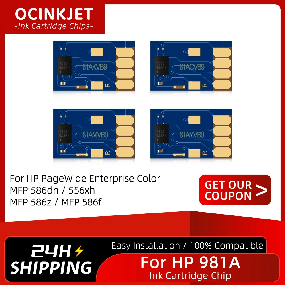 

4 Colors For HP 981A 981 Ink Cartridge Chip For HP PageWide Enterprise Color 586dn 556xh 586z 586f 556 586 E55650 E58650