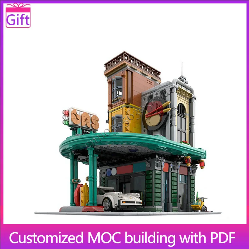 

1705 детали MOC City Street Views, модульная АЗС, строительные блоки, сделай сам, образовательная сборка, детские игрушки, популярные рождественские подарки