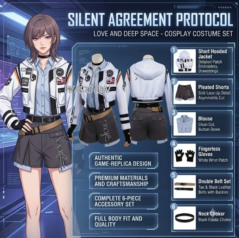 Love and Deepspace Silent Protocol Hunter ‌ Disfraz de Cosplay para Mujer, Conjunto Completo, Chaqueta de Motociclista, Regalos para Halloween, Carnaval, Cumpleaños