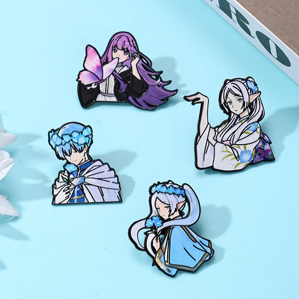4Pcs Cute Sousou No Frieren Enamel Pins Set Frieren Beyond Journey's End Frieren Fern Stark Lapel Brooch For Cosplay Fans Gifts