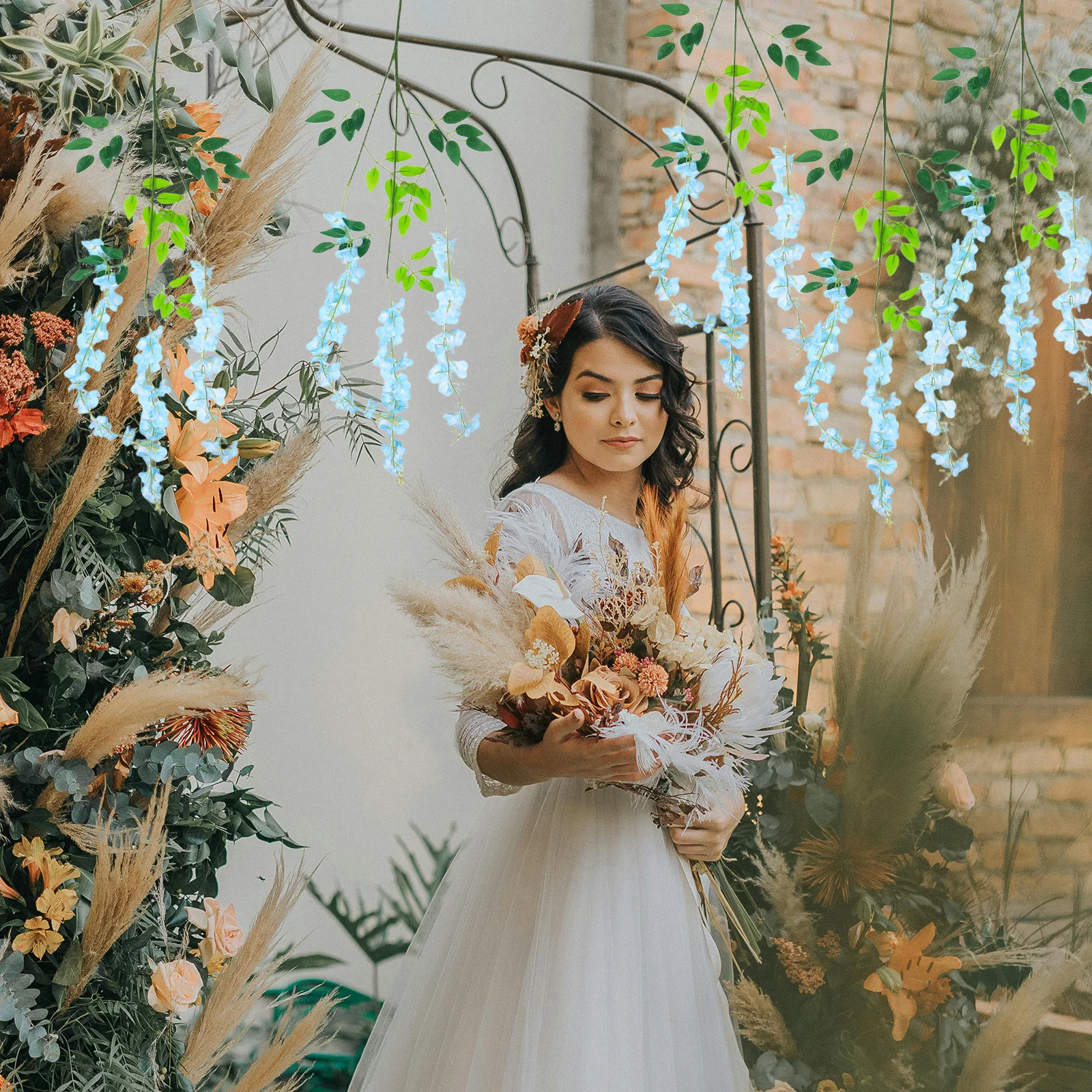 

12Pcs Artificial Wisteria Vines Realistic Fake Flower Garland Sky Blue Hanging Flowers for Wedding Party Home Garden Decoration