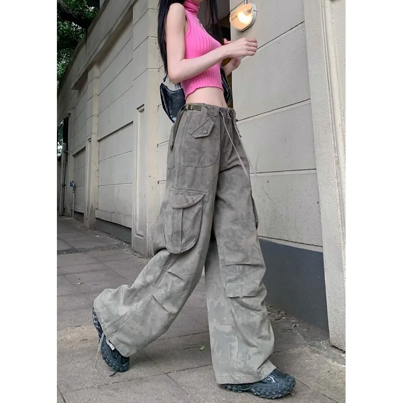 Y2K Grunge Cargo Pants Woman Streetwear Vintage 90s Wide Leg Trousers Oversized Hippie Punk Graphic Print Retro Sweatpants