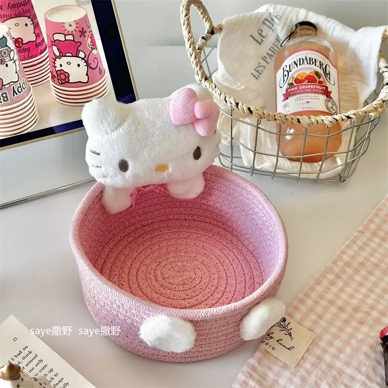 

Japanese Kawaii Hello Kitty Storage Basket Cute Harajuku Charm Cosmetics Toys Storage Box Bedroom Decoration Birthday Gift Pink