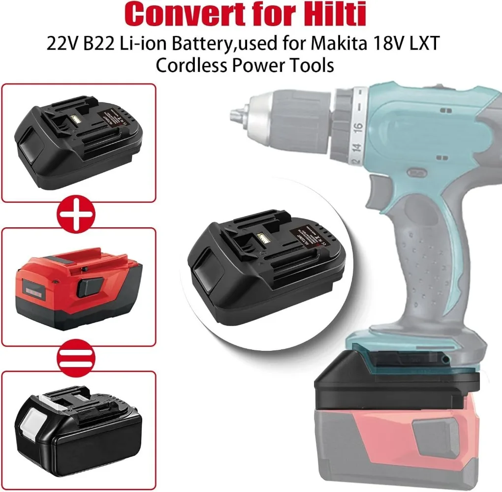 

Адаптер для аккумулятора Hilti 22 В B22 для использования в инструменте Makita 18 В, замена для BL1840 BL1850 (только адаптер для доставки)