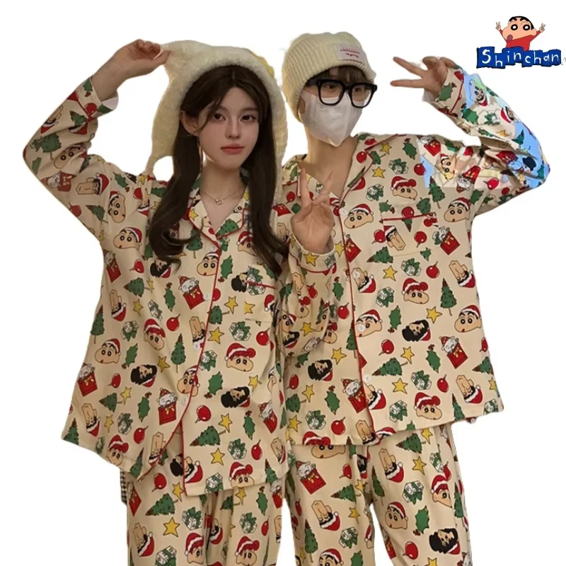 Crayon Boy Shin pyjama met lange mouwen Leuke cartoon thuisoutfit voor koppels Warme comfortabele kerstcadeaus Meisjes Jongens Homewear