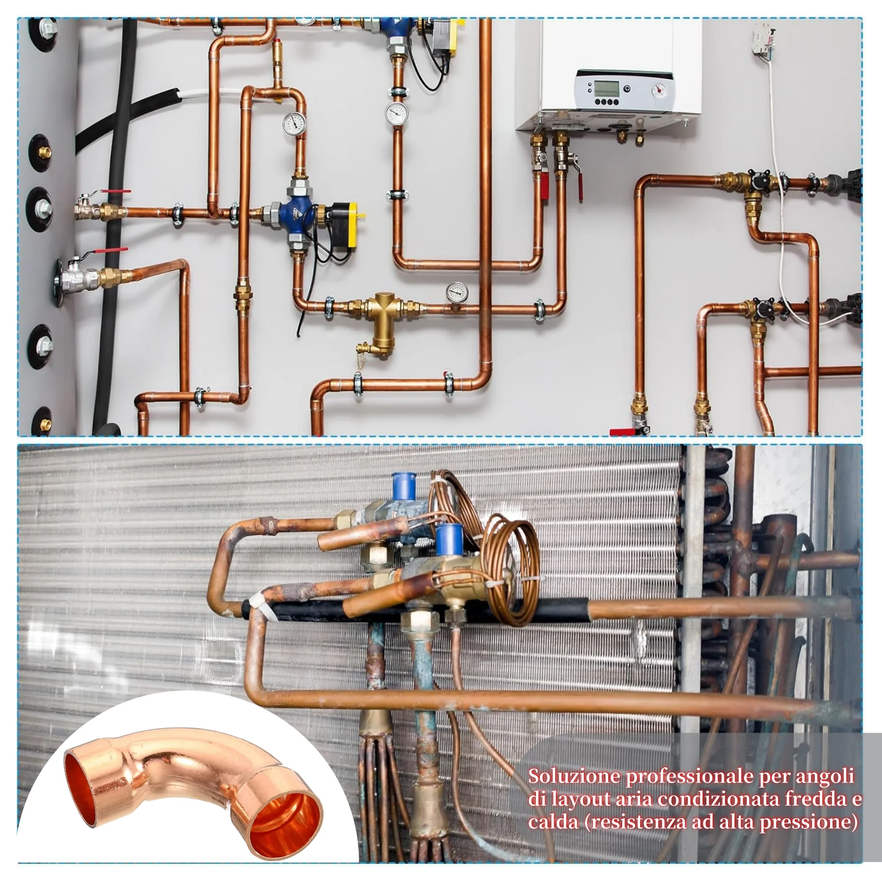 Long Bend Copper Pipe Fitting 1/2 Inch Inner Diameter Cold Weld Connection for Water Heating Air Conditioning Pipe Connector