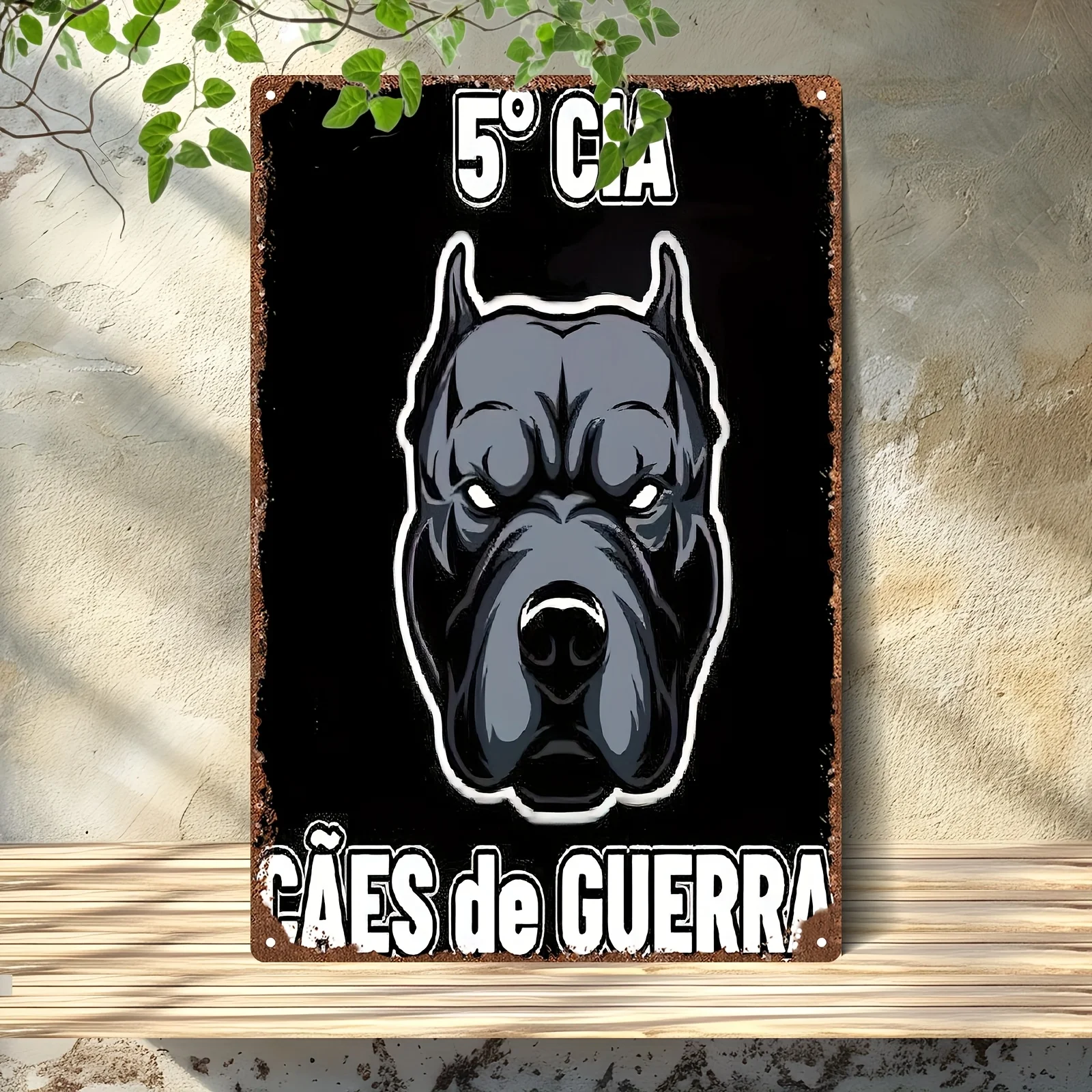 5° CÁ - 5th Degree Cane, Durable Metal Wall Sign with Aggressive Dog Design, Black,White, Rustic Bar Style, Perfect for Home, Of