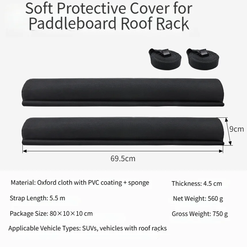 PVC Coated Oxford Roof Rack Pads with Sponge Cushioning for Kayaks and Paddleboards 39.8x9.8x9.3cm Easy Strap Setup