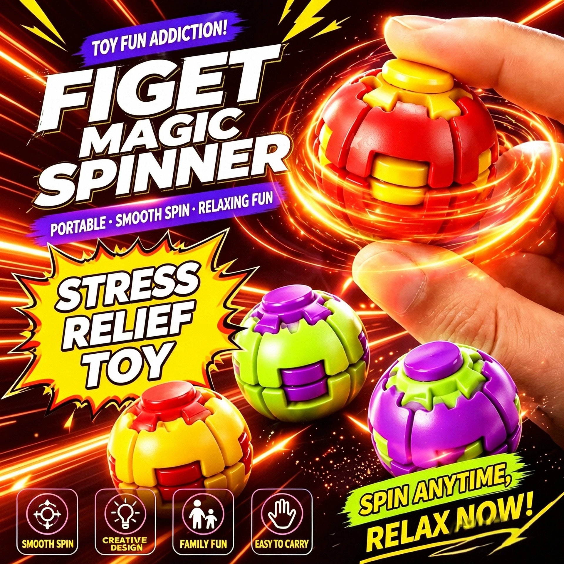 Creative Stress Relief Finger Toy 3D Printing Decompression Gyroscope Compression Rotating Ball, Pressing Gyroscope