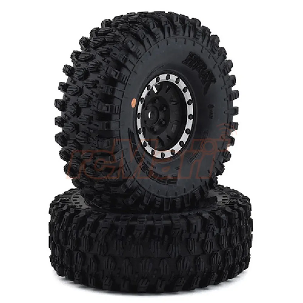 PRO-LINE HYRAX PRE-MOUNTED 1.9INCH G8 TIRES IMPULSE BLACK SILVER INTERNAL BEAD-LOC RIM 2 PCS FOR 1/10 ROCK CRAWLER#PRO1012813