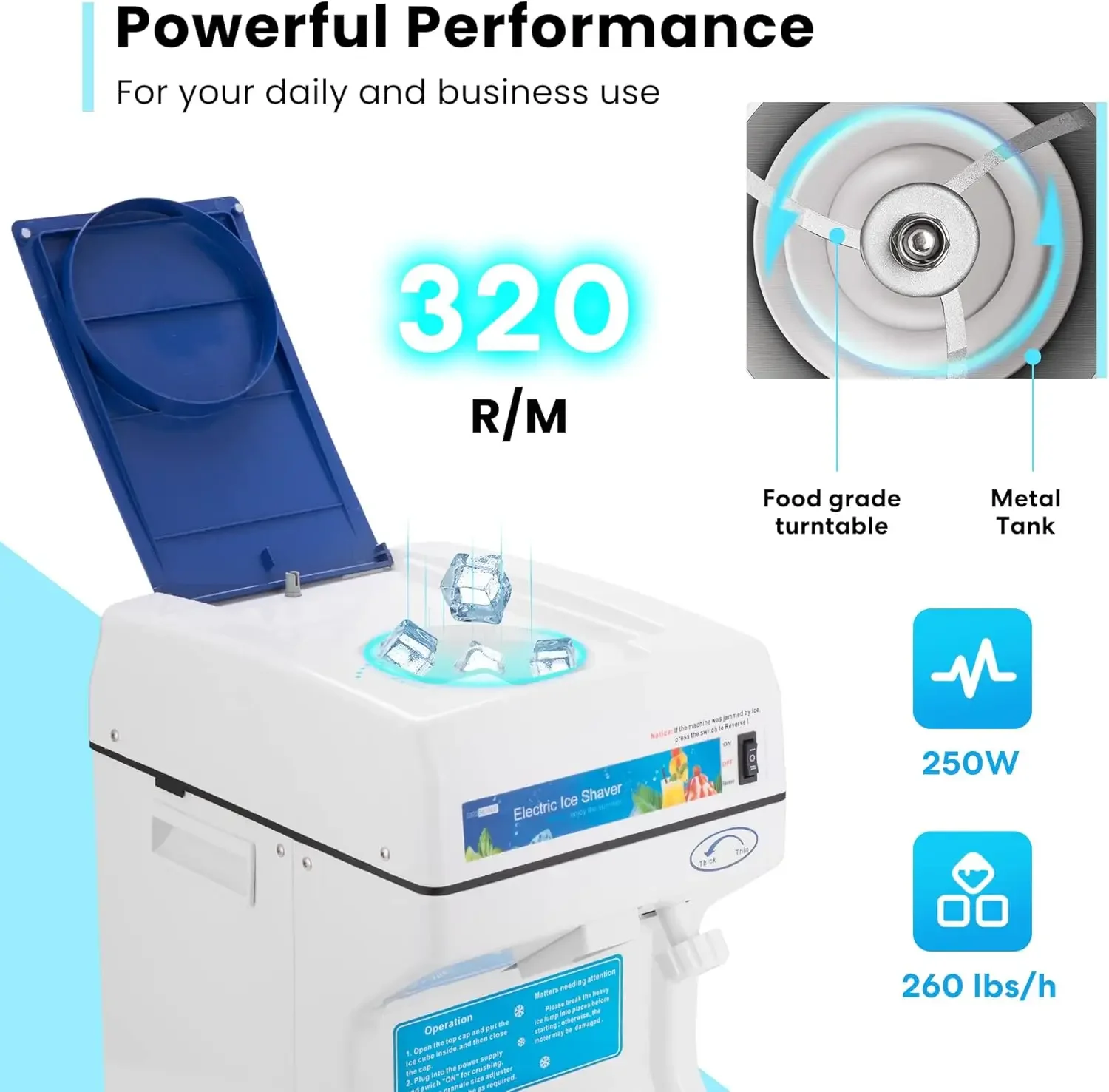Электрическая дробилка льда, бритва, машина для изготовления снежных конусов, 265 фунтов/ч, для домашнего и коммерческого использования, синяя