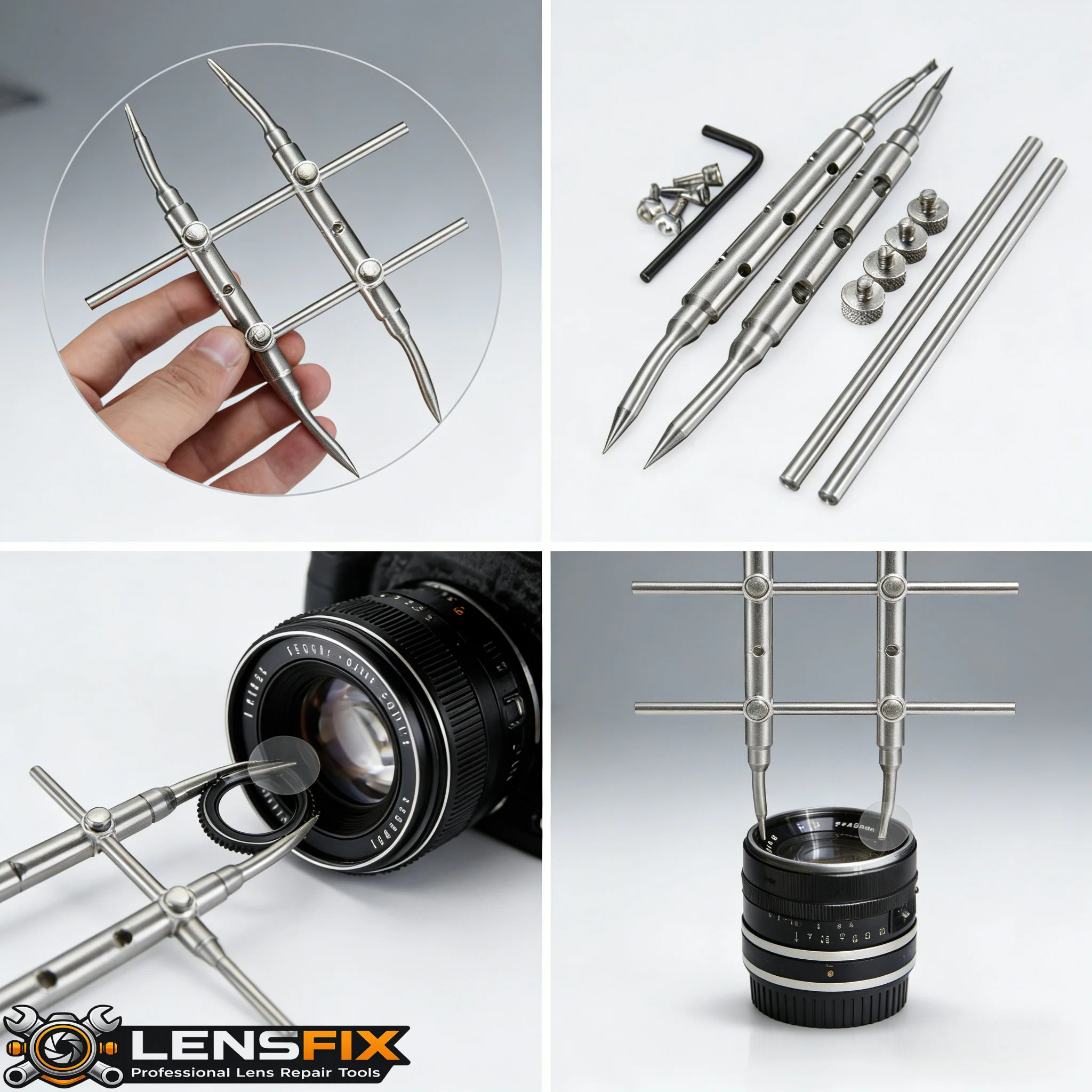 Camera Lens Spanner Wrench 25-130mm Adjustable Curved Tip Stainless Steel Opener for Deep Barrel Lens Repair