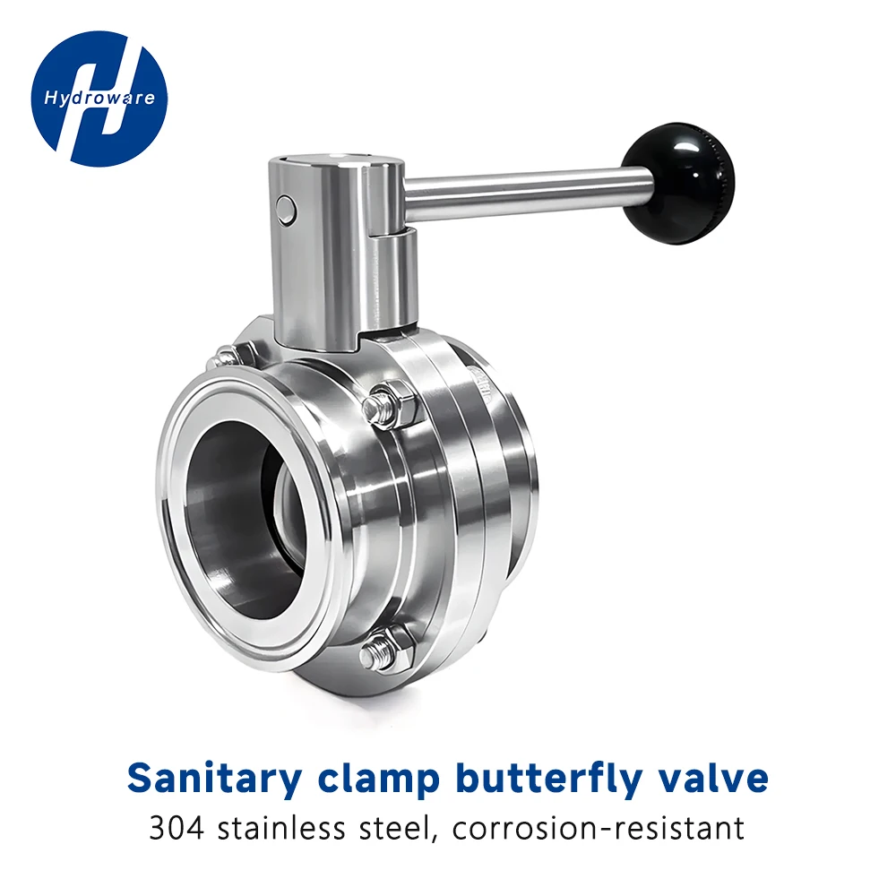 304 Stainless Steel Sanitary Tri-Clamp Butterfly Valve OD 50.5 64 77.5 91 106 119mm Food Grade Mirror Polish Leakproof for Dairy