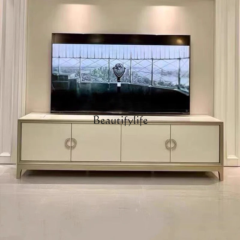 American light luxury solid wood TV cabinet Modern simple French TV floor cabinet