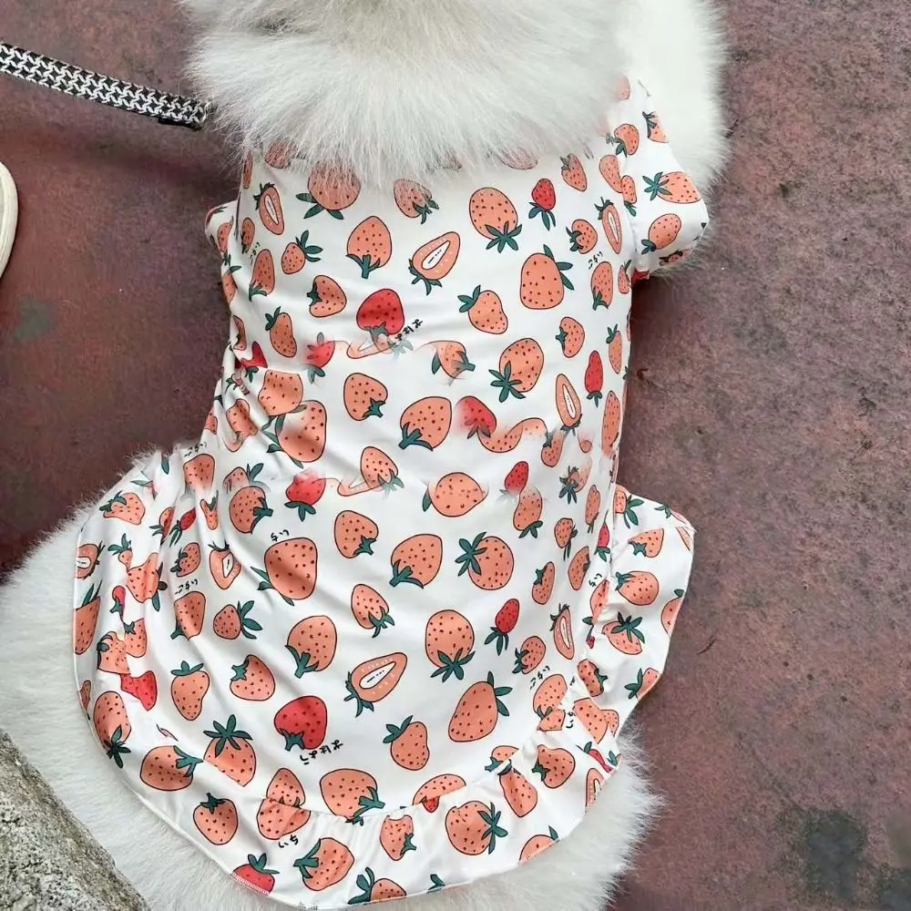 

Strawberry Print Dog Cute Vest Top Breathable Sweet Dog Costumes Thin Shirts Big Size Dog Sun Protection Clothing